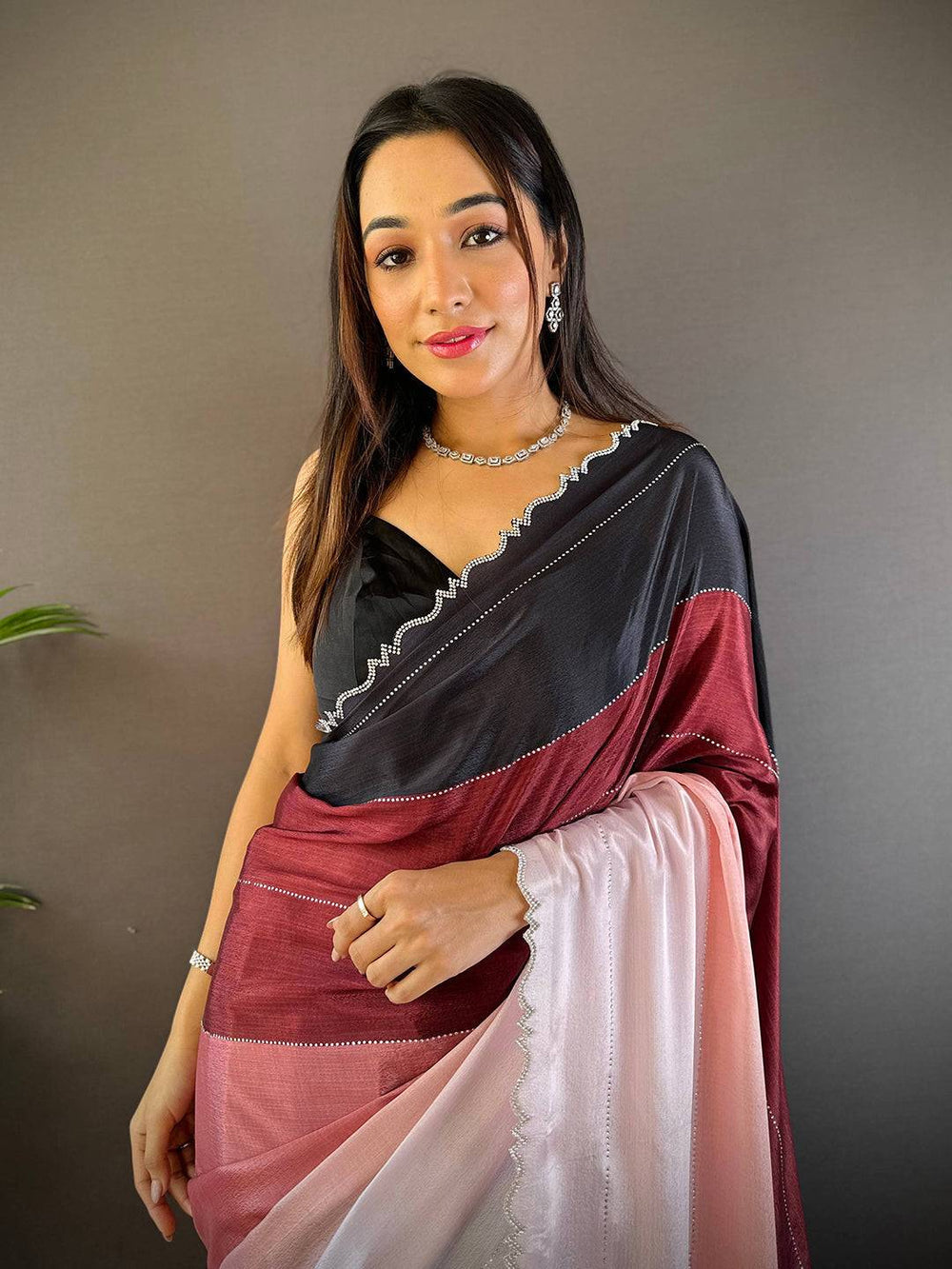 Black & Pink Ombre Silk Saree for Women
