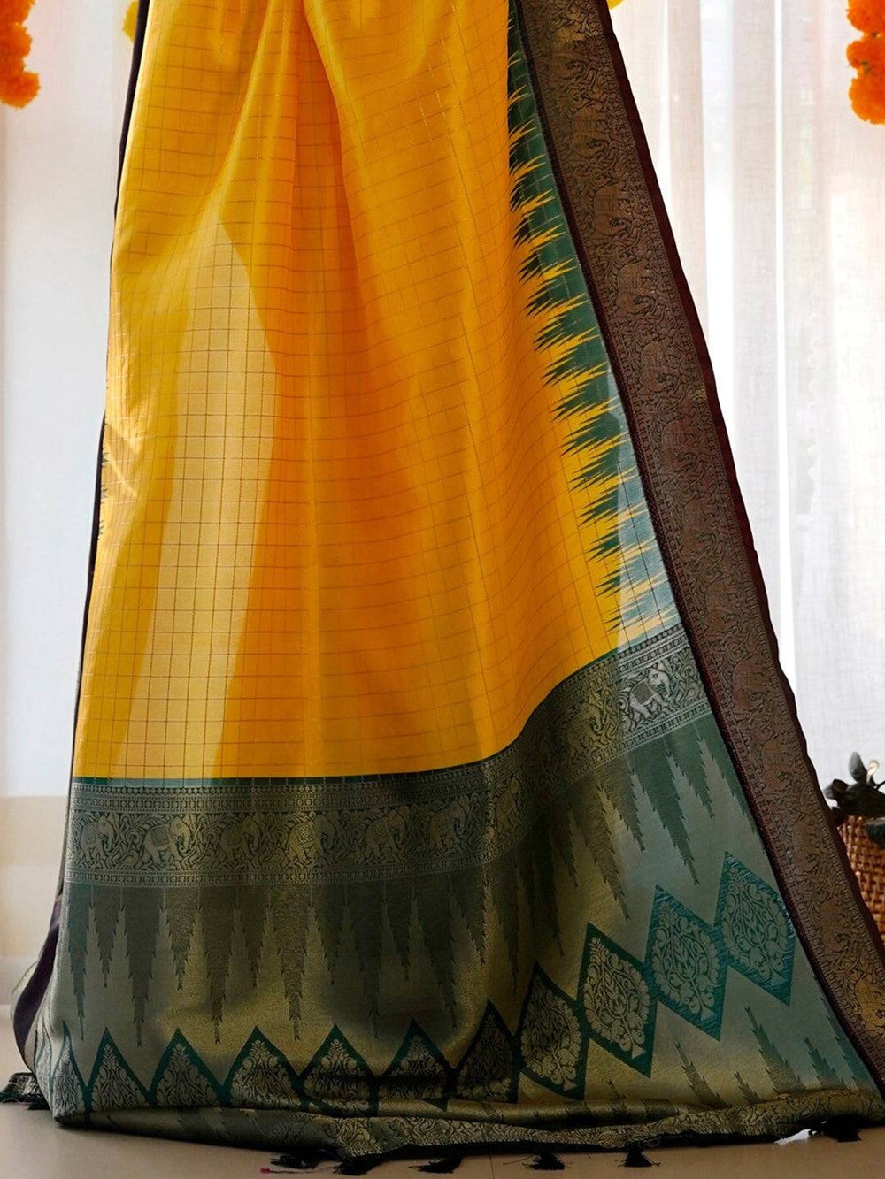 Yellow & Green Banarasi Silk Saree for Women