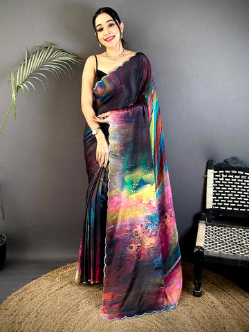 Multicolor Abstract Printed Silk Saree for Women