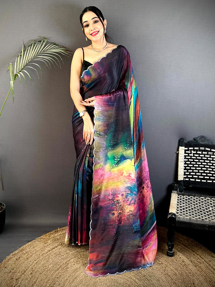Multicolor Abstract Printed Silk Saree for Women