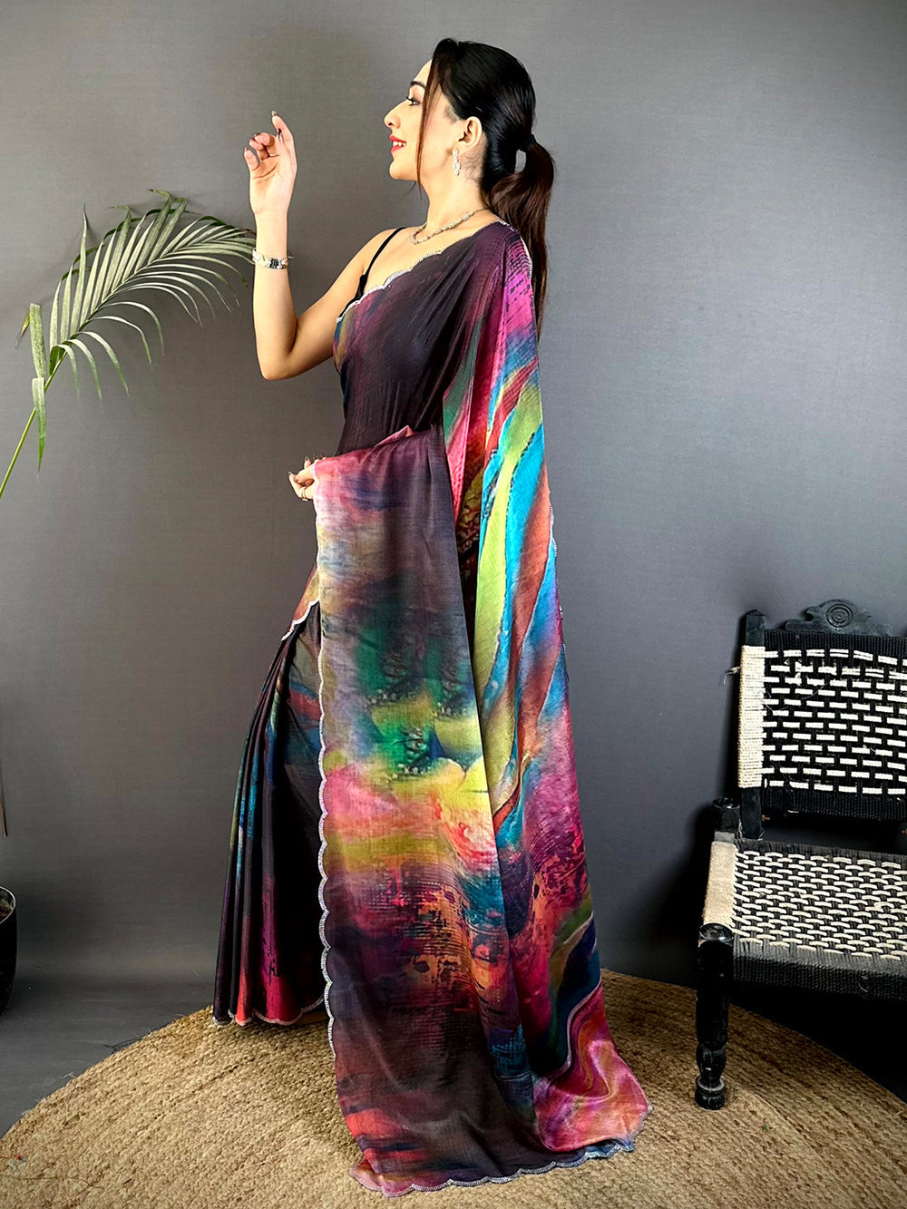 Multicolor Abstract Printed Silk Saree for Women