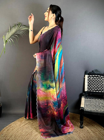 Multicolor Abstract Printed Silk Saree for Women
