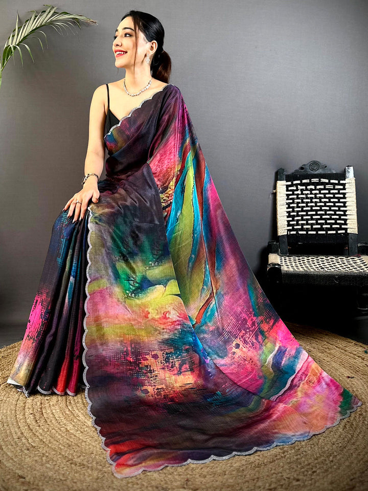 Multicolor Abstract Printed Silk Saree for Women