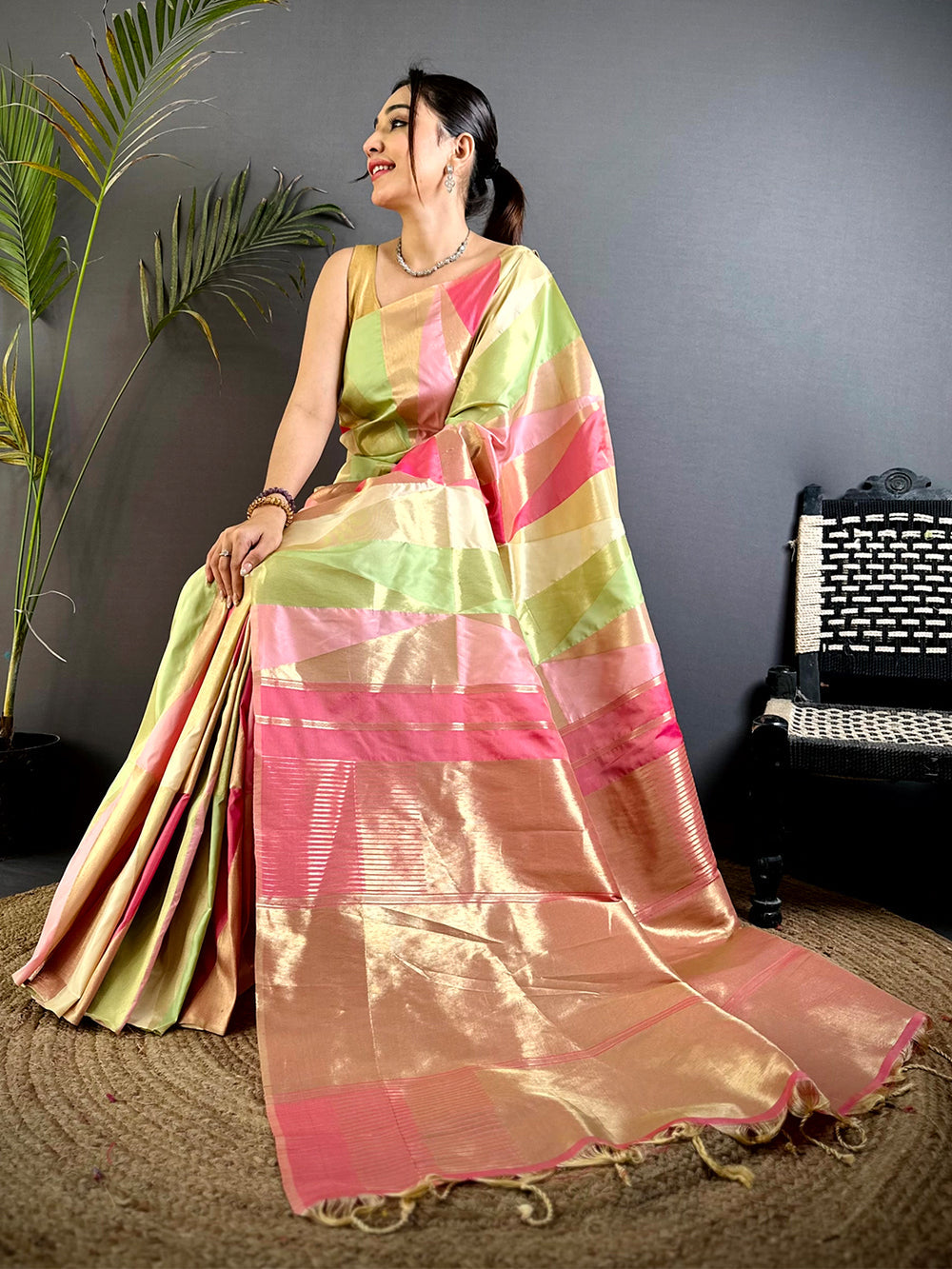 Pastel Multicolor Kanjivaram Silk Saree for Women