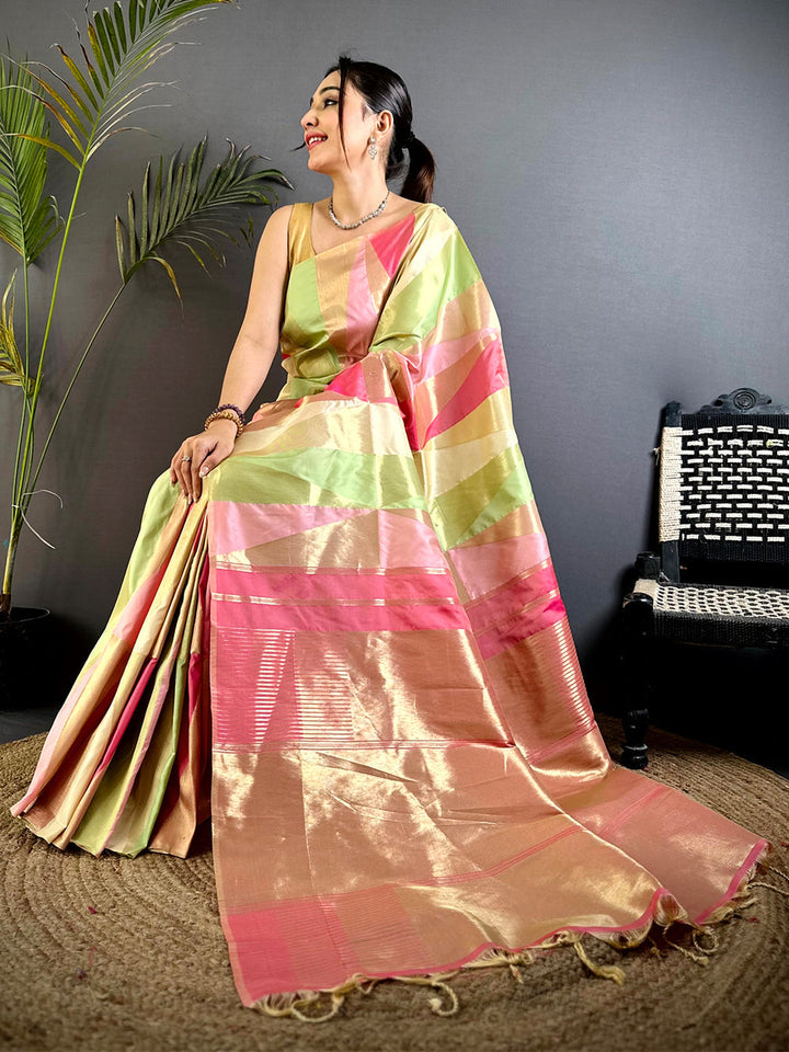 Pastel Multicolor Kanjivaram Silk Saree for Women
