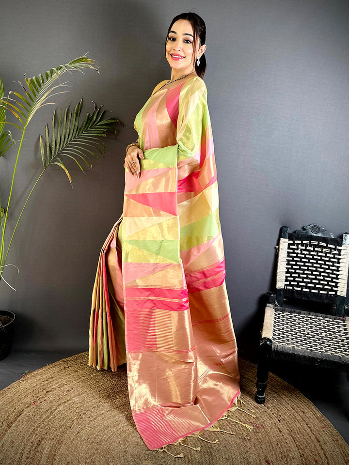 Pastel Multicolor Kanjivaram Silk Saree for Women