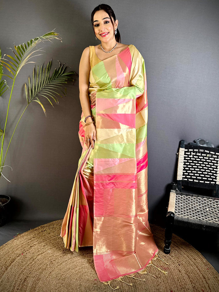 Pastel Multicolor Kanjivaram Silk Saree for Women