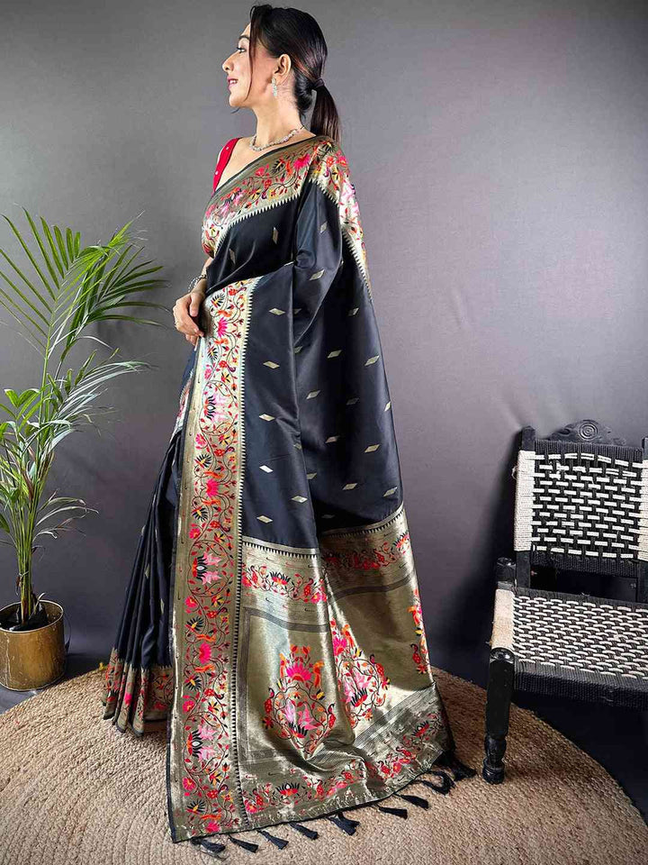 Black Banarasi Silk Saree for Women
