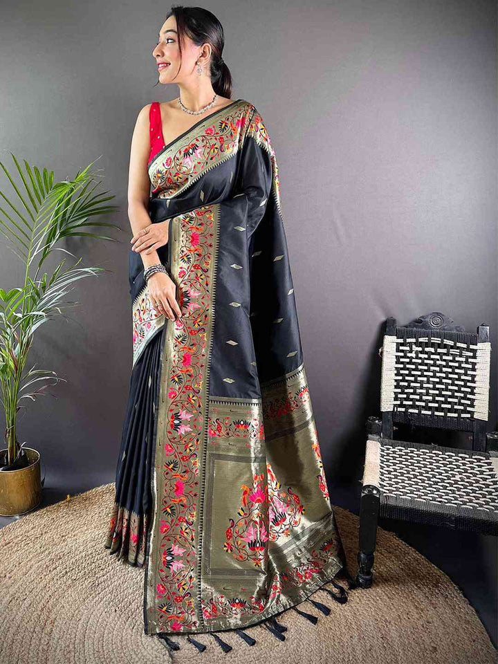 Black Banarasi Silk Saree for Women