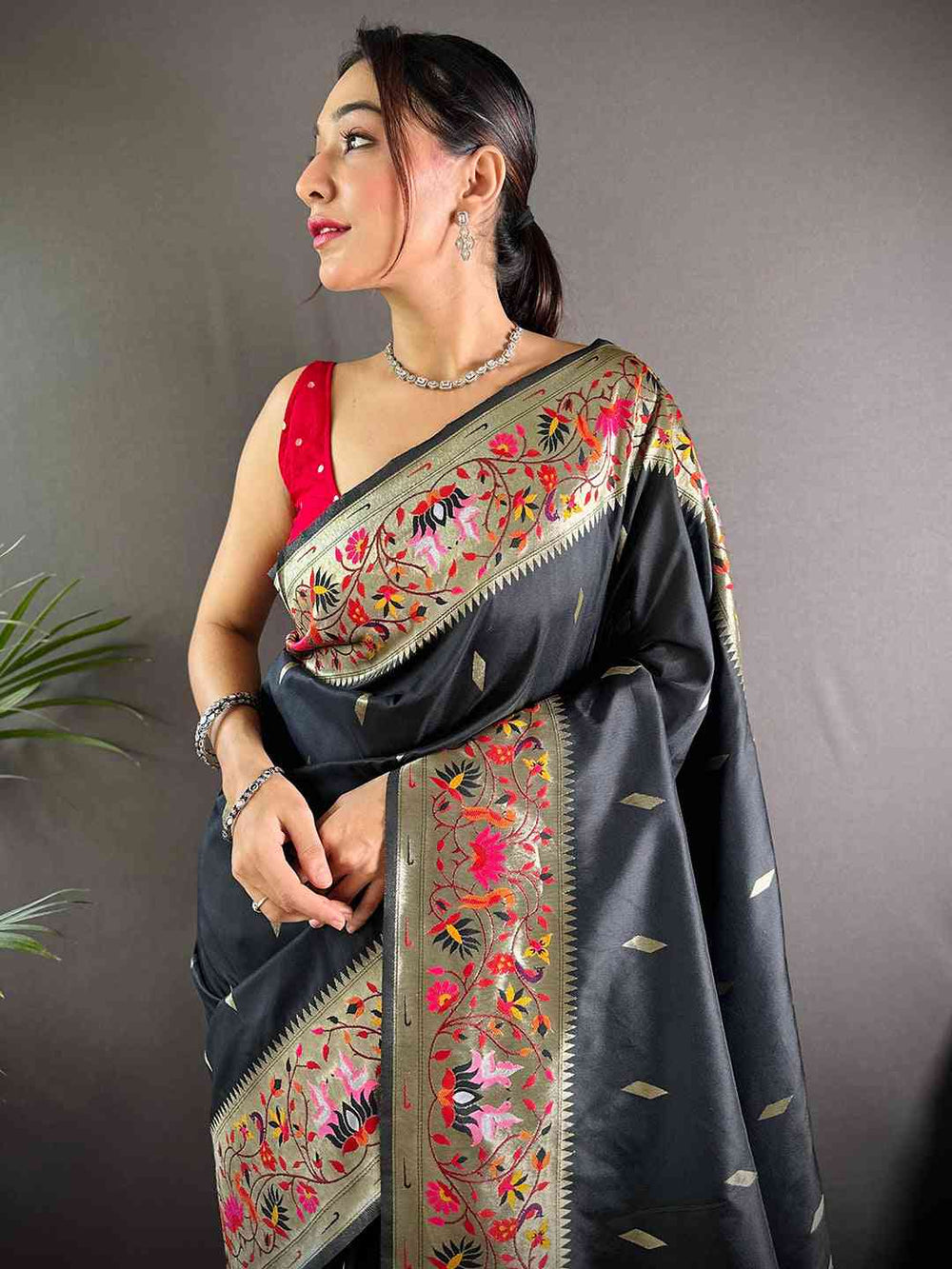 Black Banarasi Silk Saree for Women