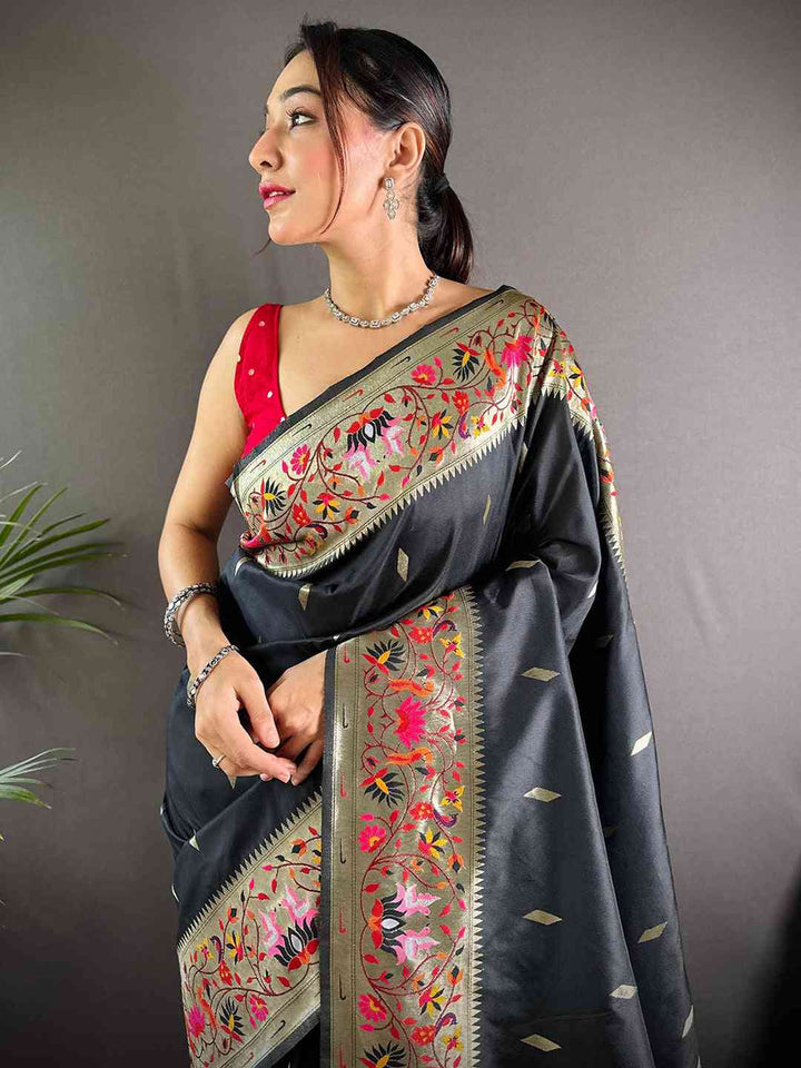 Black Banarasi Silk Saree for Women