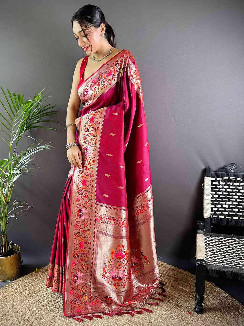 Rani Pink Banarasi Silk Saree for Women