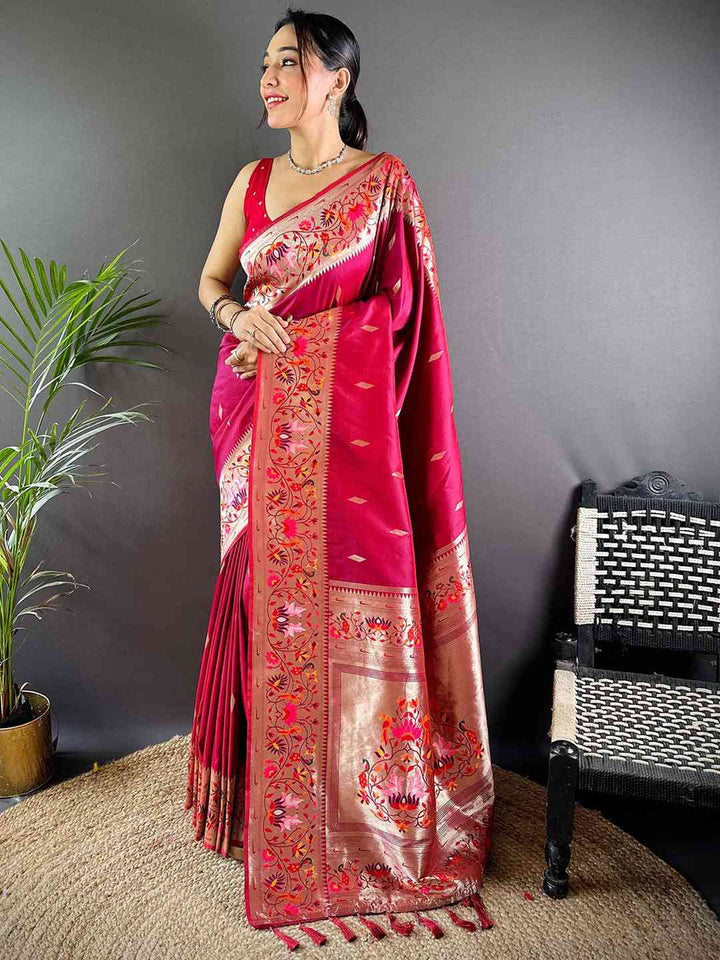 Rani Pink Banarasi Silk Saree for Women