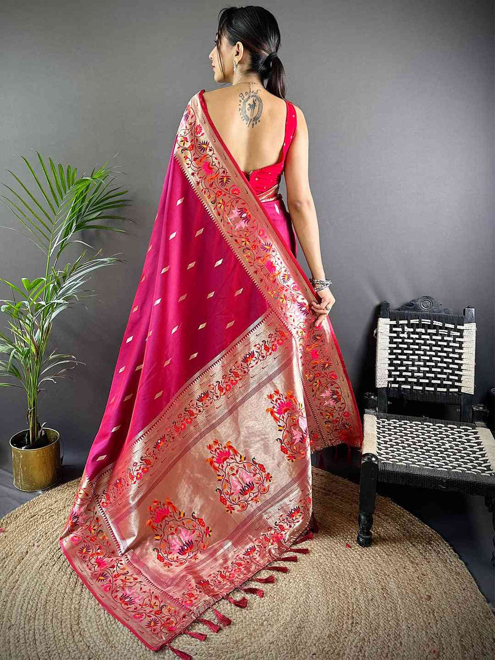Rani Pink Banarasi Silk Saree for Women