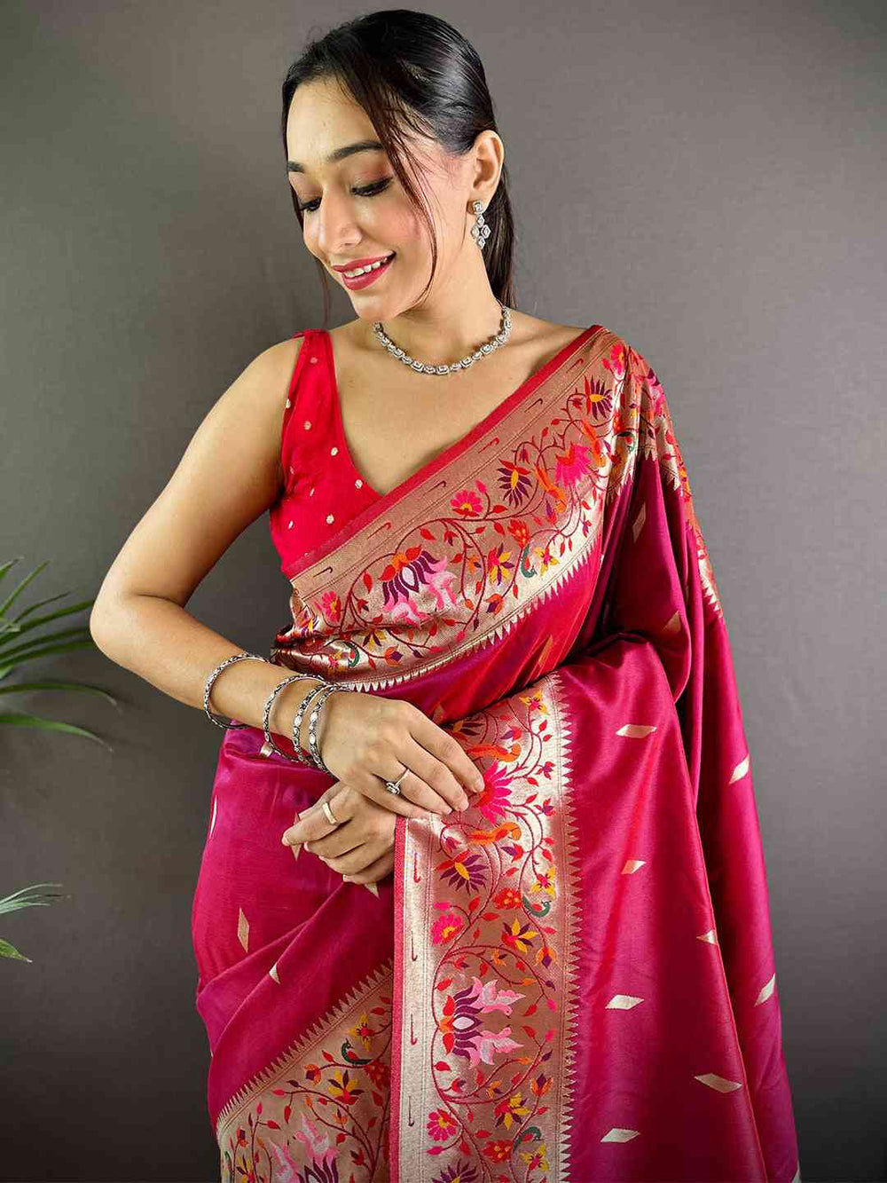 Rani Pink Banarasi Silk Saree for Women