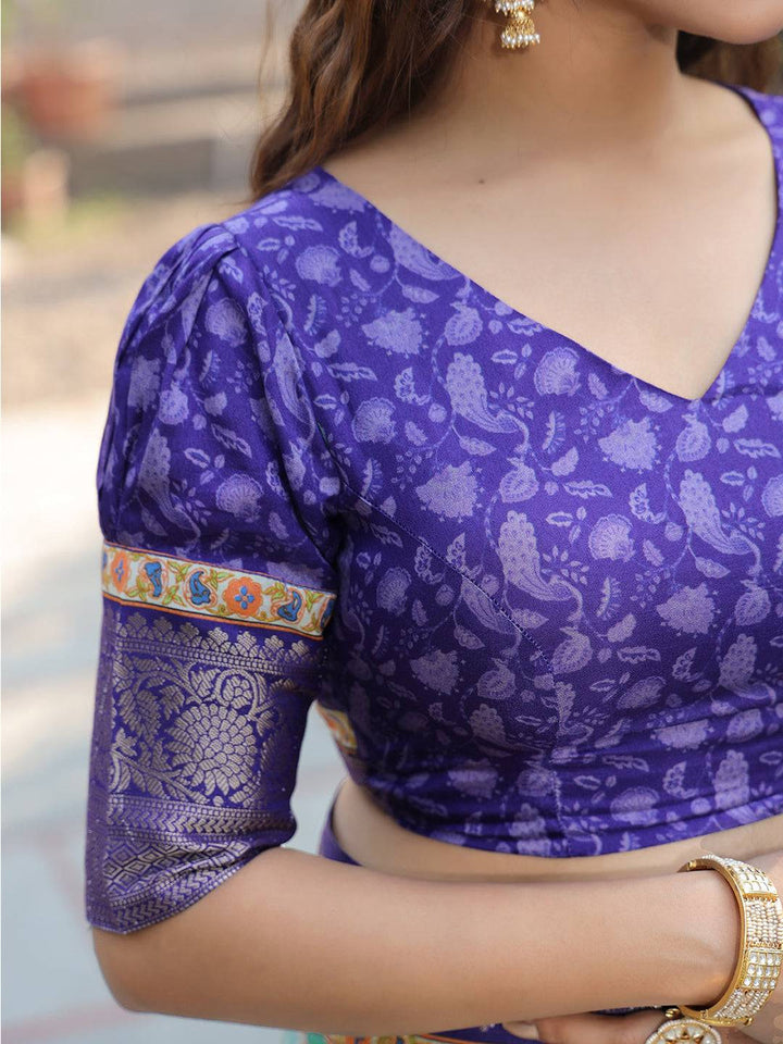Sky Blue & Purple Banarasi Silk Saree for Women