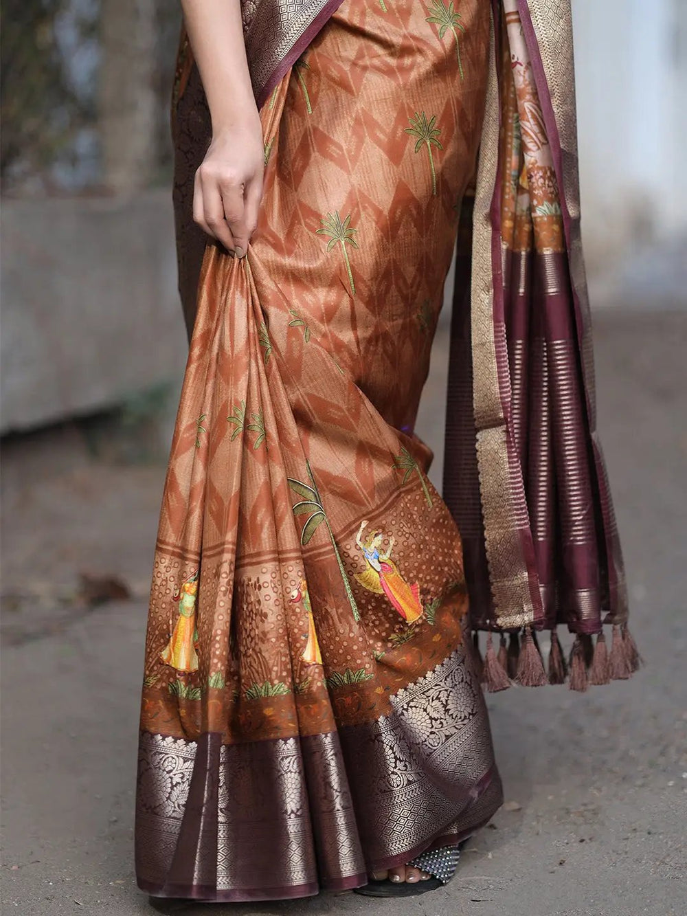 Brown & Maroon Banarasi Silk Saree for Women with Rich Zari Weaving