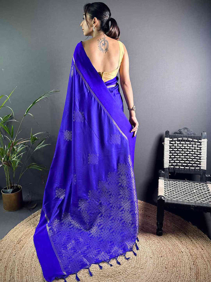 Royal Blue Banarasi Silk Saree for Women with Golden Zari Weaving