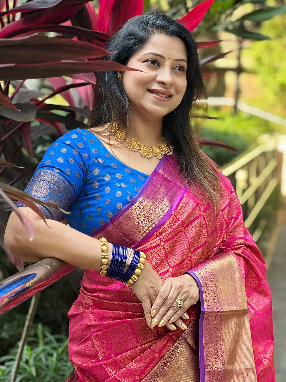 Pink & Gold Kanjivaram Banarasi Silk Saree with Rich Zari Weaving
