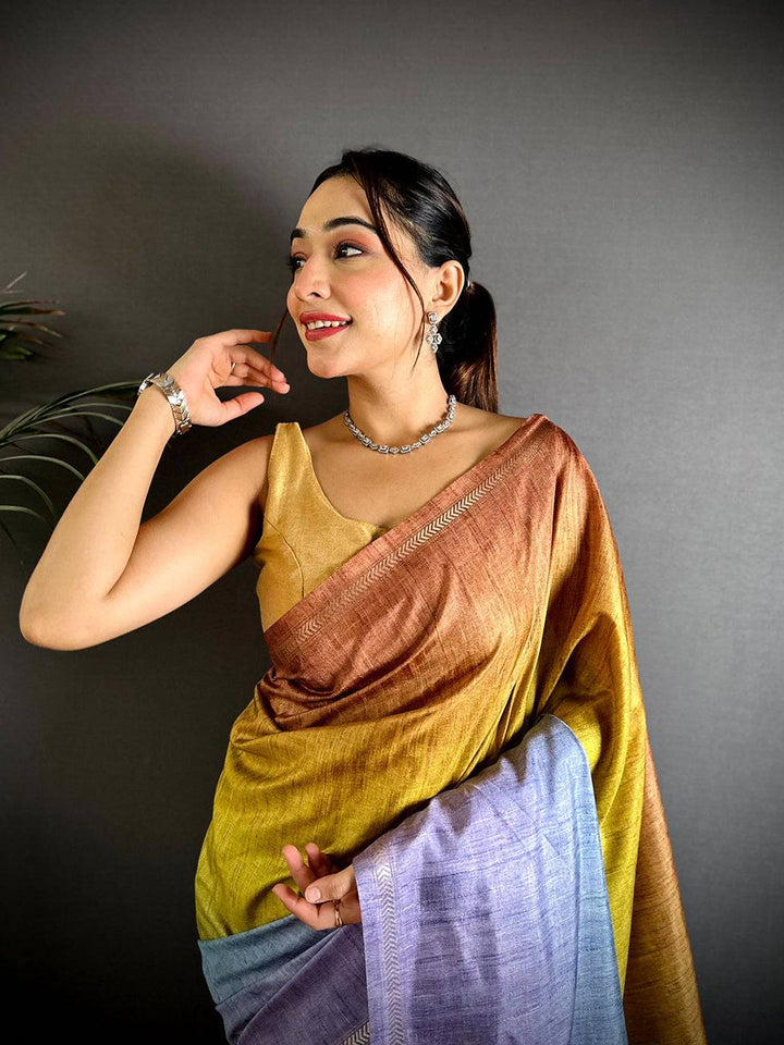 Multicolor Linen Silk Saree with Ombre Shaded Body & Contrast Pallu