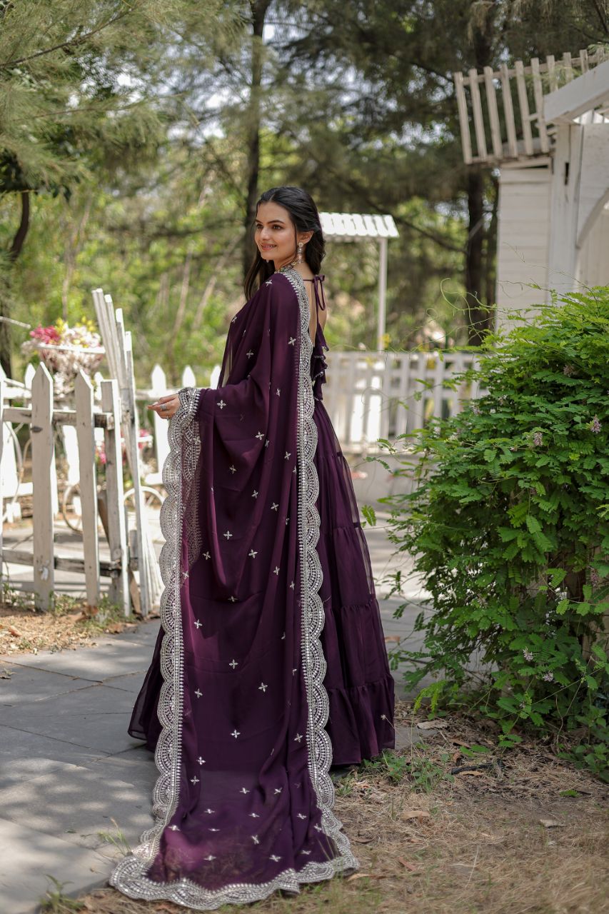 Royal Wine Embroidered Anarkali Gown with Dupatta