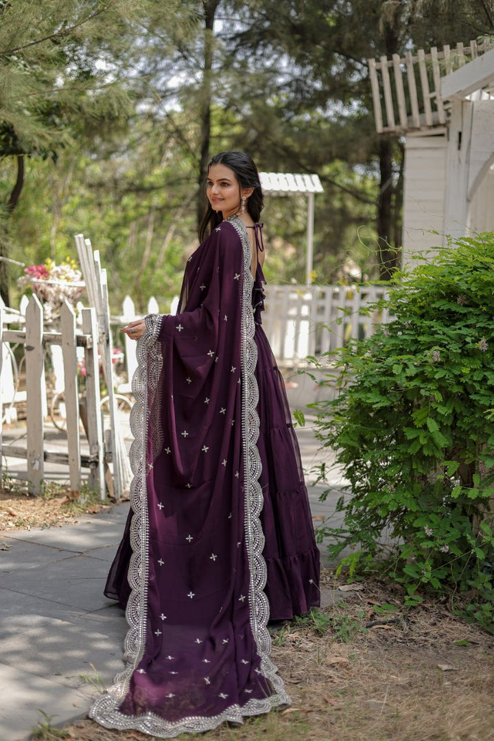 Royal Wine Embroidered Anarkali Gown with Dupatta