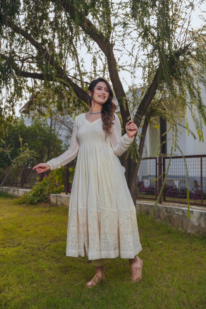 Ivory Embroidered Anarkali Gown