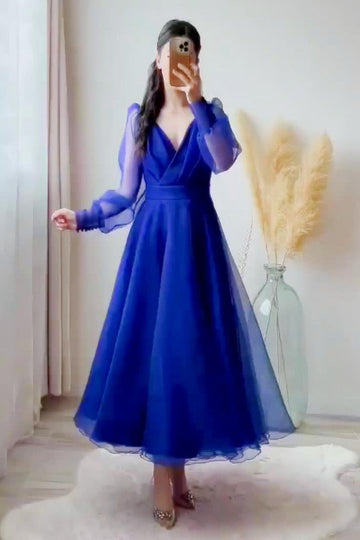 Elegant Royal Blue Flared Party Wear Gown