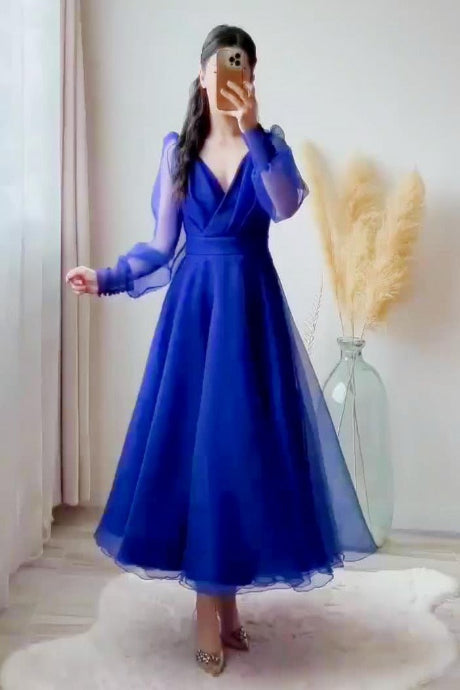 Elegant Royal Blue Flared Party Wear Gown