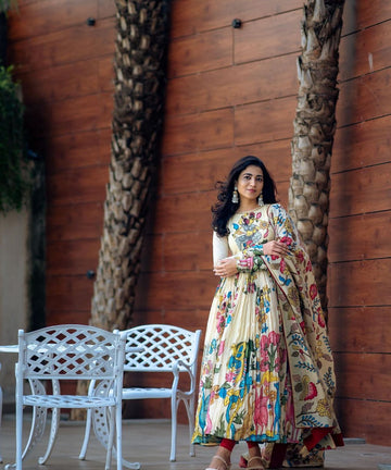 Ivory Multicolor Floral Printed Anarkali Gown Set