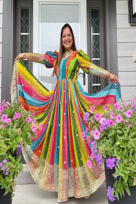 Multicolor Traditional Flared Dress for Women