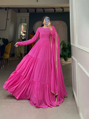 Rani Pink Printed Anarkali Gown Set