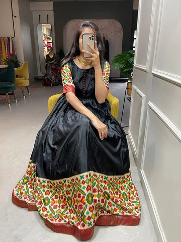 Black Traditional Border Anarkali Gown