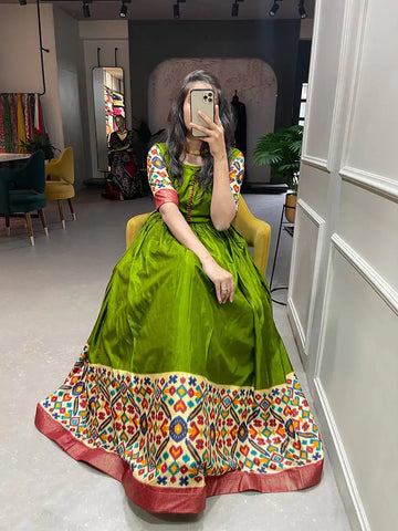 Olive Green Traditional Border Anarkali Gown