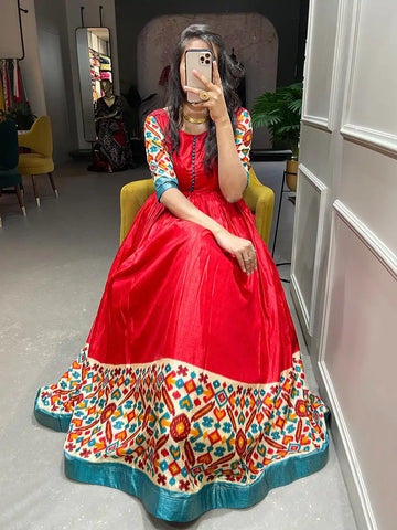 Ruby Red Traditional Border Anarkali Gown