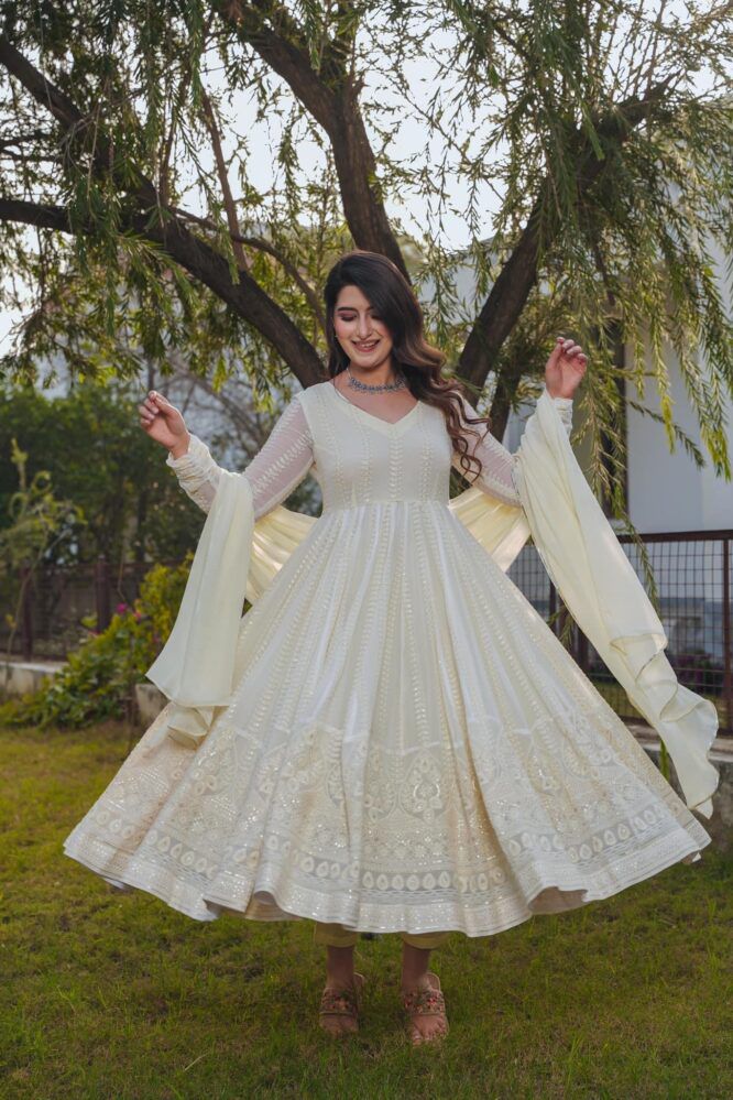 Ivory Embroidered Anarkali Gown